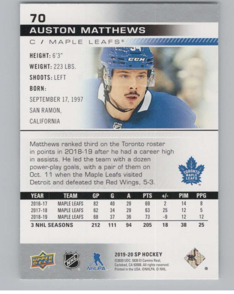 2019-20 SP #70 Auston Matthews  Toronto Maple Leafs  V100696 Image 2