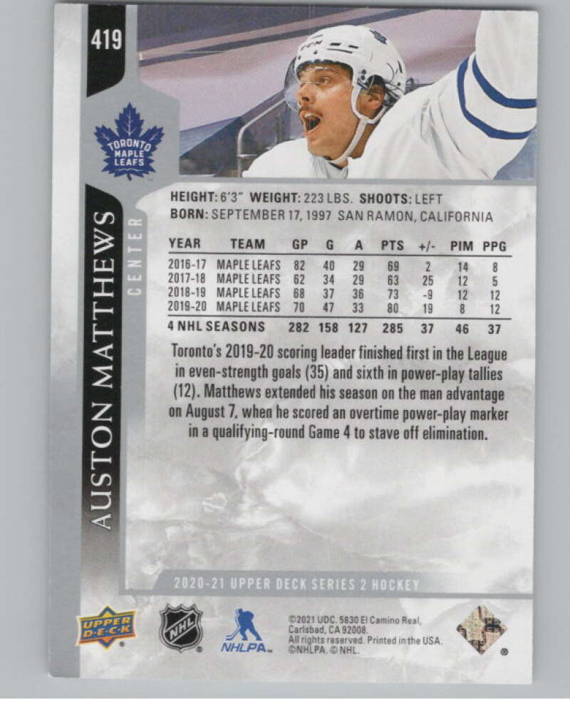 2020-21 Upper Deck #419 Auston Matthews  Toronto Maple Leafs  V100747 Image 2