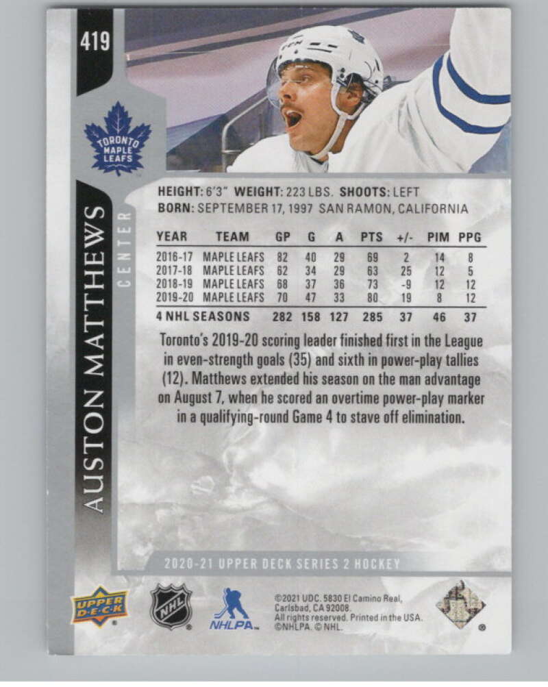 2020-21 Upper Deck #419 Auston Matthews  Toronto Maple Leafs  V100750 Image 2