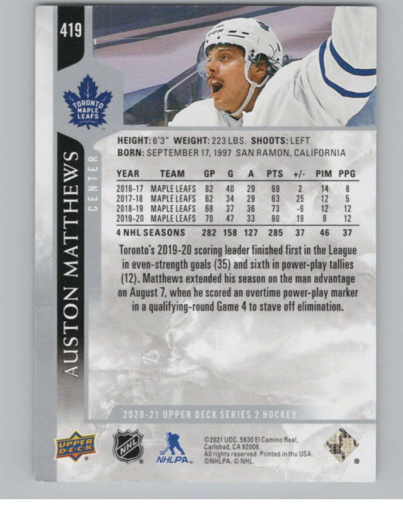2020-21 Upper Deck #419 Auston Matthews  Toronto Maple Leafs  V100752 Image 2
