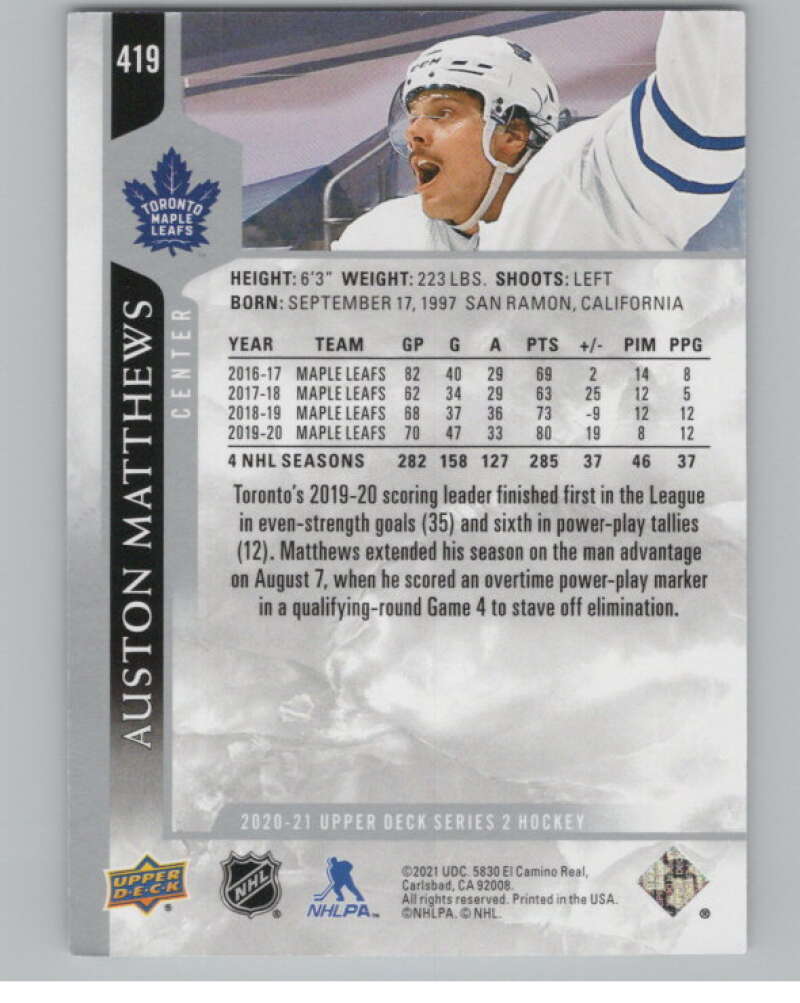 2020-21 Upper Deck #419 Auston Matthews  Toronto Maple Leafs  V100753 Image 2