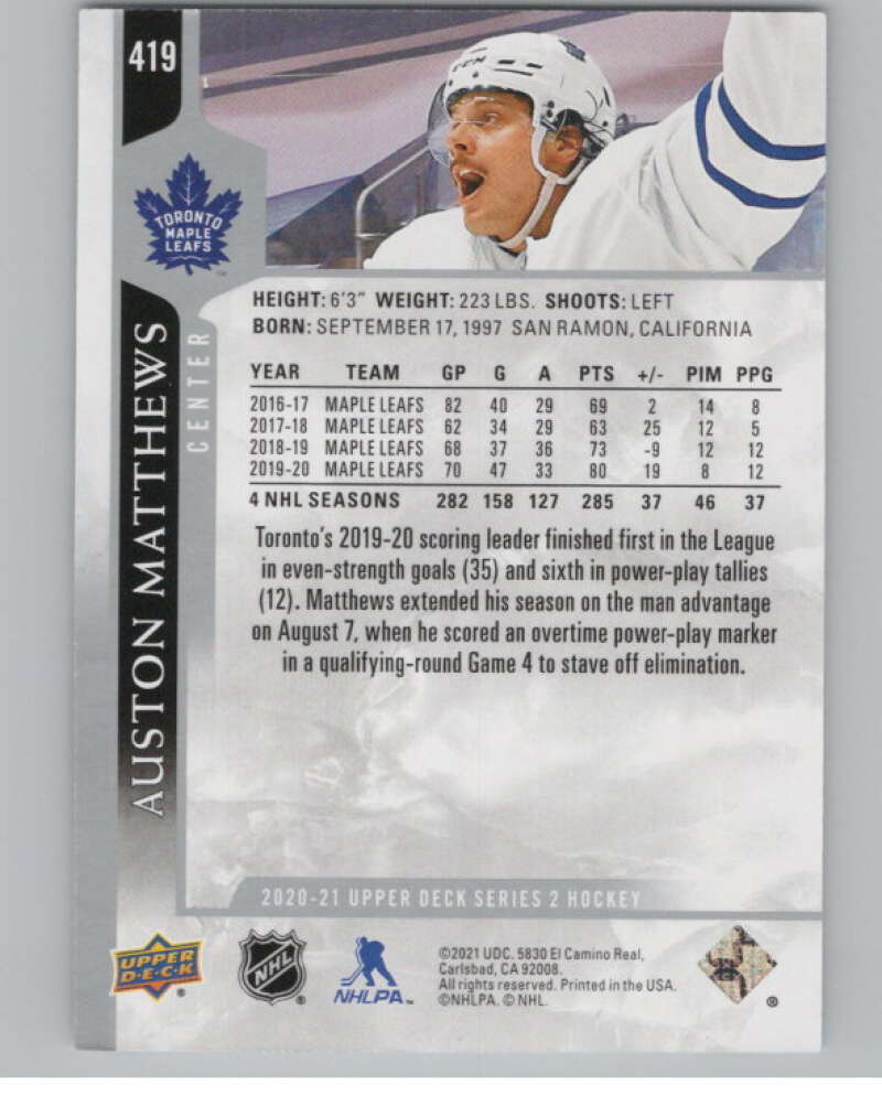 2020-21 Upper Deck #419 Auston Matthews  Toronto Maple Leafs  V100754 Image 2
