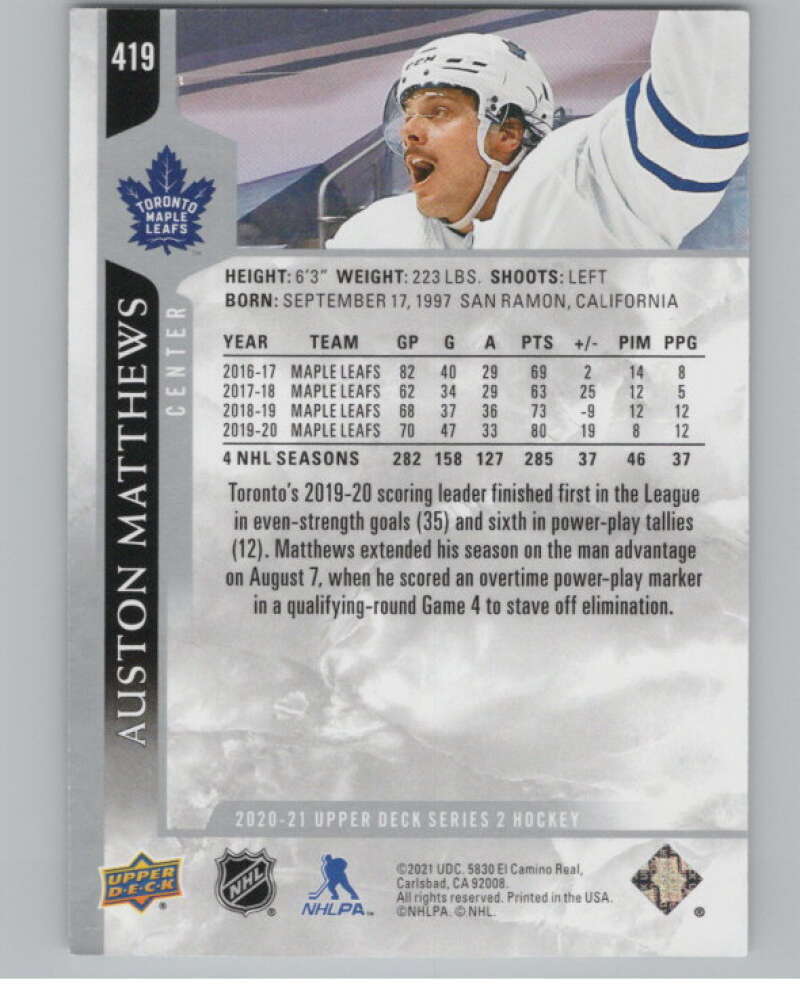 2020-21 Upper Deck #419 Auston Matthews  Toronto Maple Leafs  V100755 Image 2