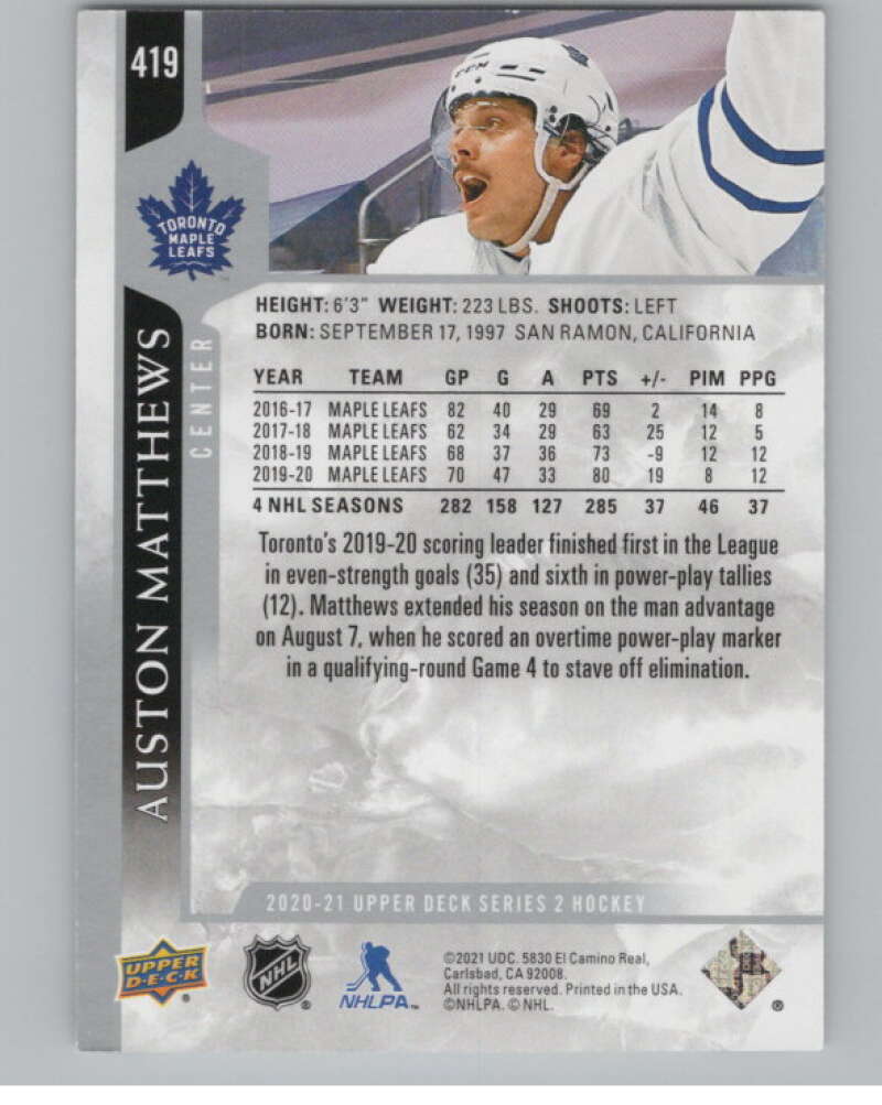 2020-21 Upper Deck #419 Auston Matthews  Toronto Maple Leafs  V100756 Image 2