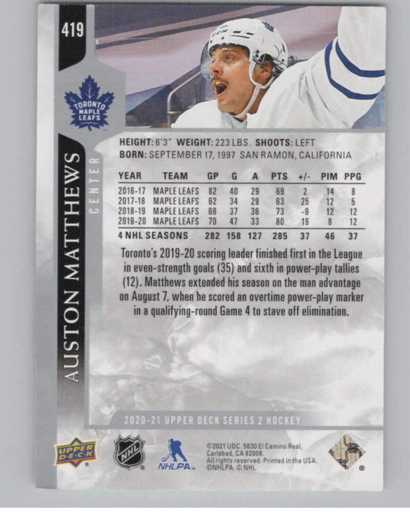 2020-21 Upper Deck #419 Auston Matthews  Toronto Maple Leafs  V100759 Image 2