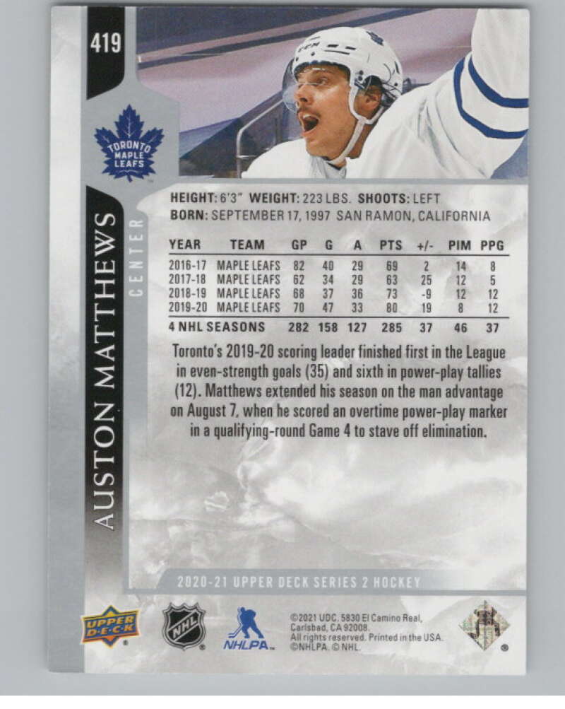 2020-21 Upper Deck #419 Auston Matthews  Toronto Maple Leafs  V100760 Image 2