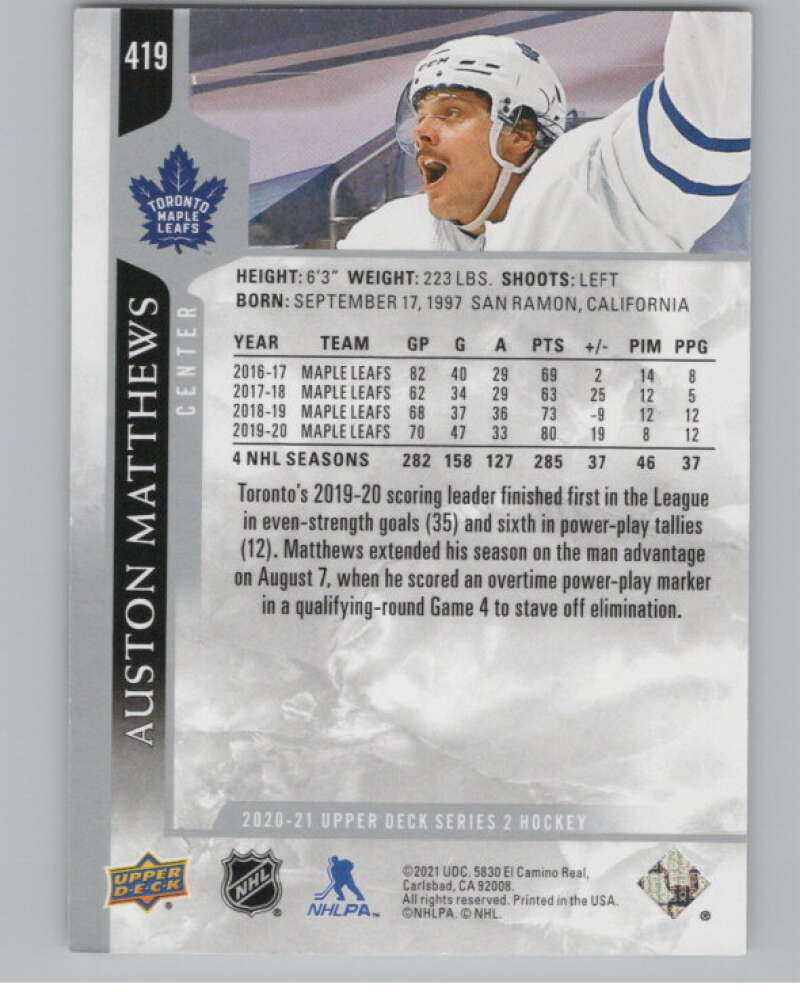 2020-21 Upper Deck #419 Auston Matthews  Toronto Maple Leafs  V100764 Image 2