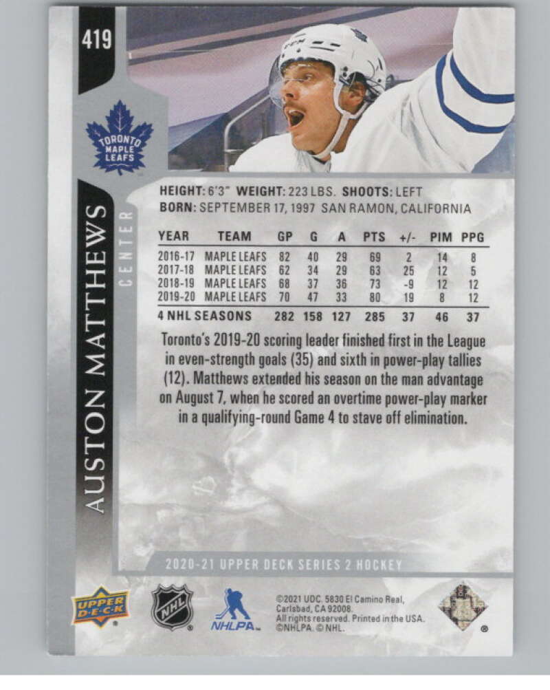 2020-21 Upper Deck #419 Auston Matthews  Toronto Maple Leafs  V100765 Image 2