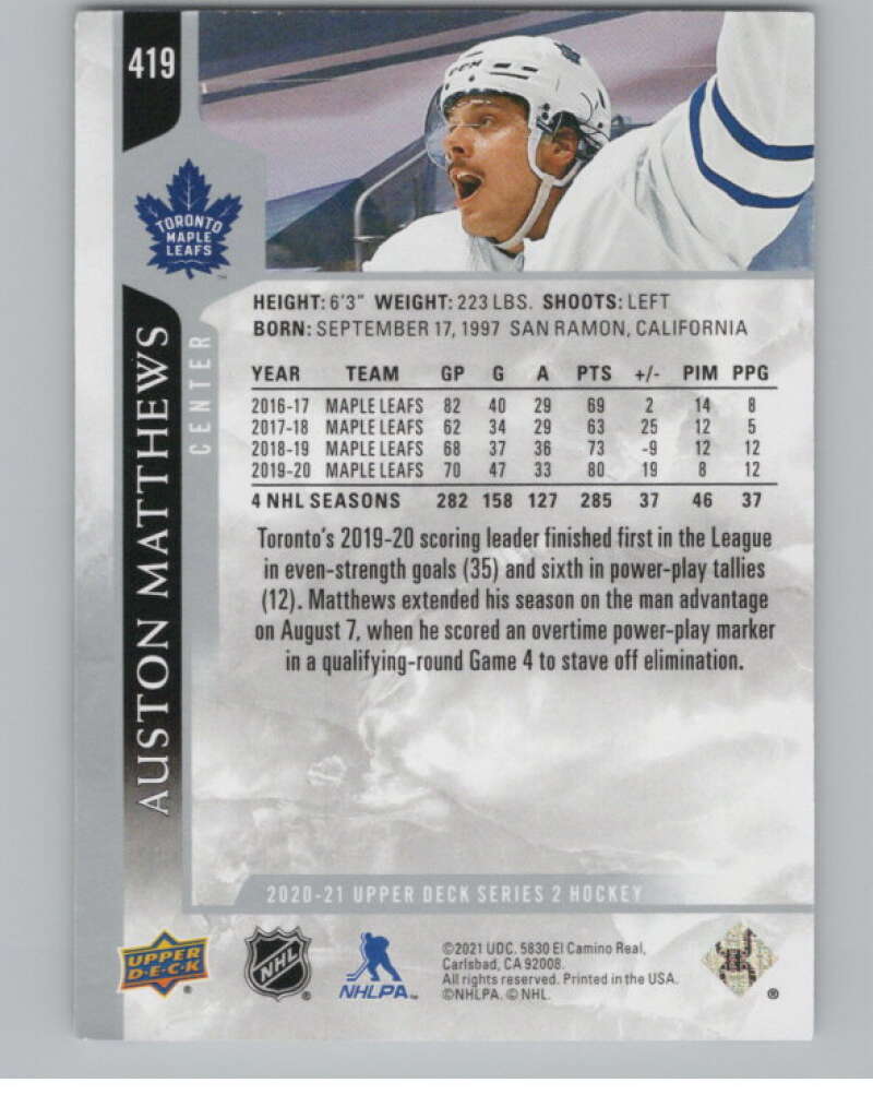 2020-21 Upper Deck #419 Auston Matthews  Toronto Maple Leafs  V100766 Image 2