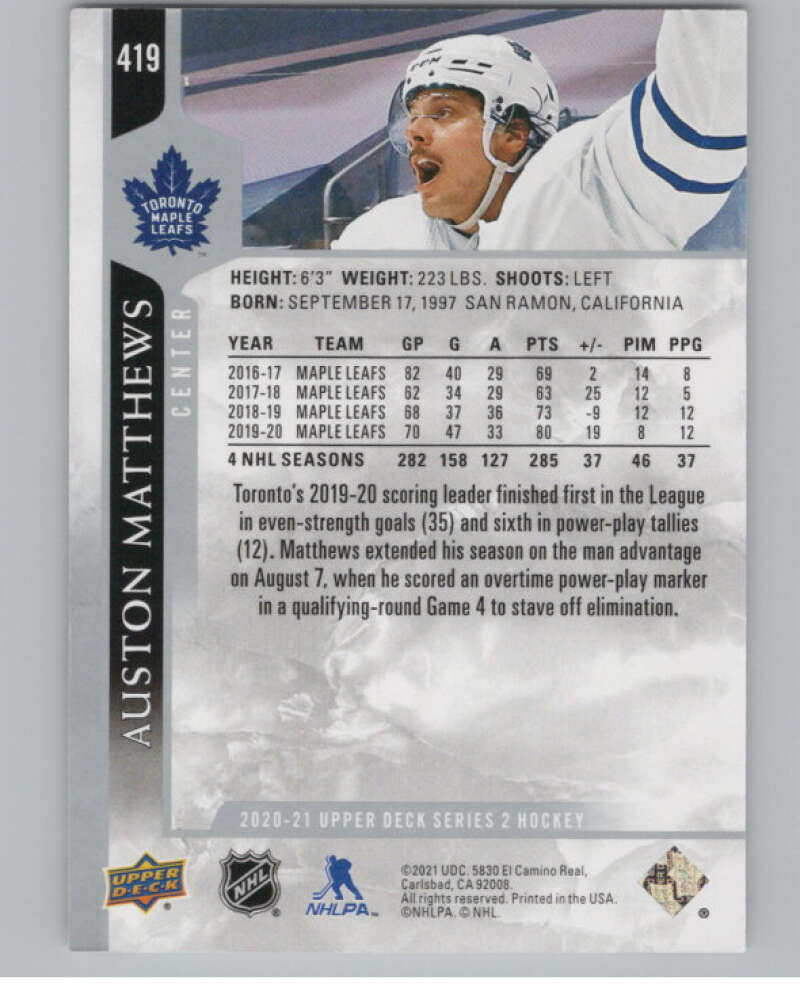 2020-21 Upper Deck #419 Auston Matthews  Toronto Maple Leafs  V100767 Image 2