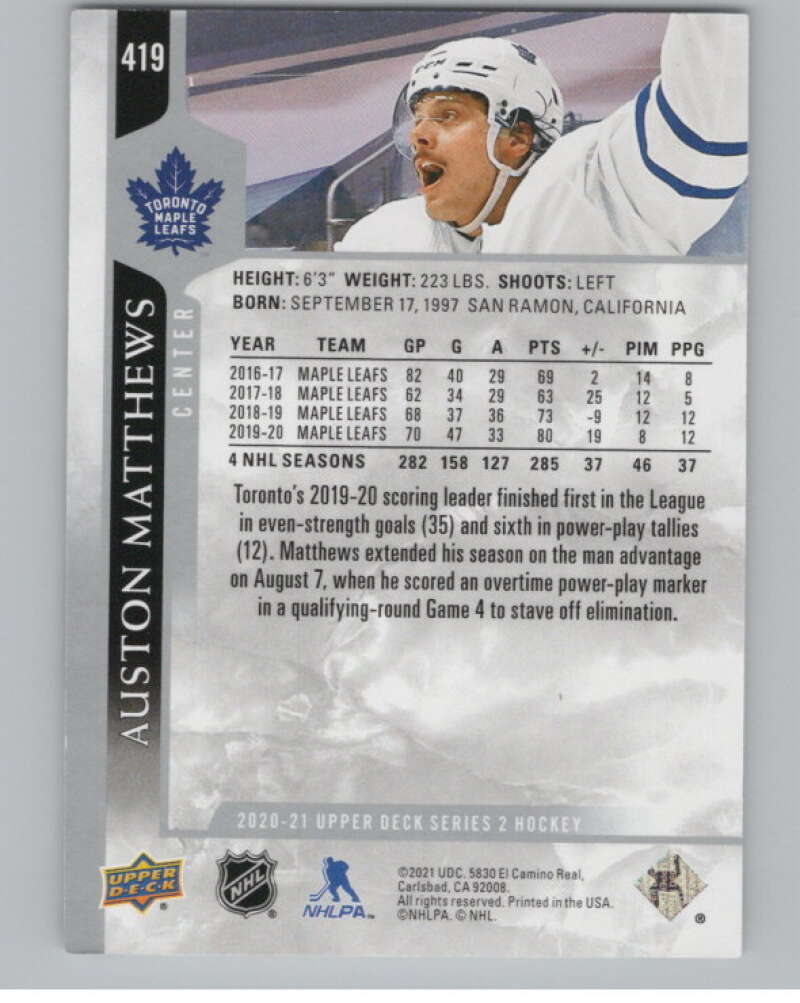 2020-21 Upper Deck #419 Auston Matthews  Toronto Maple Leafs  V100769 Image 2