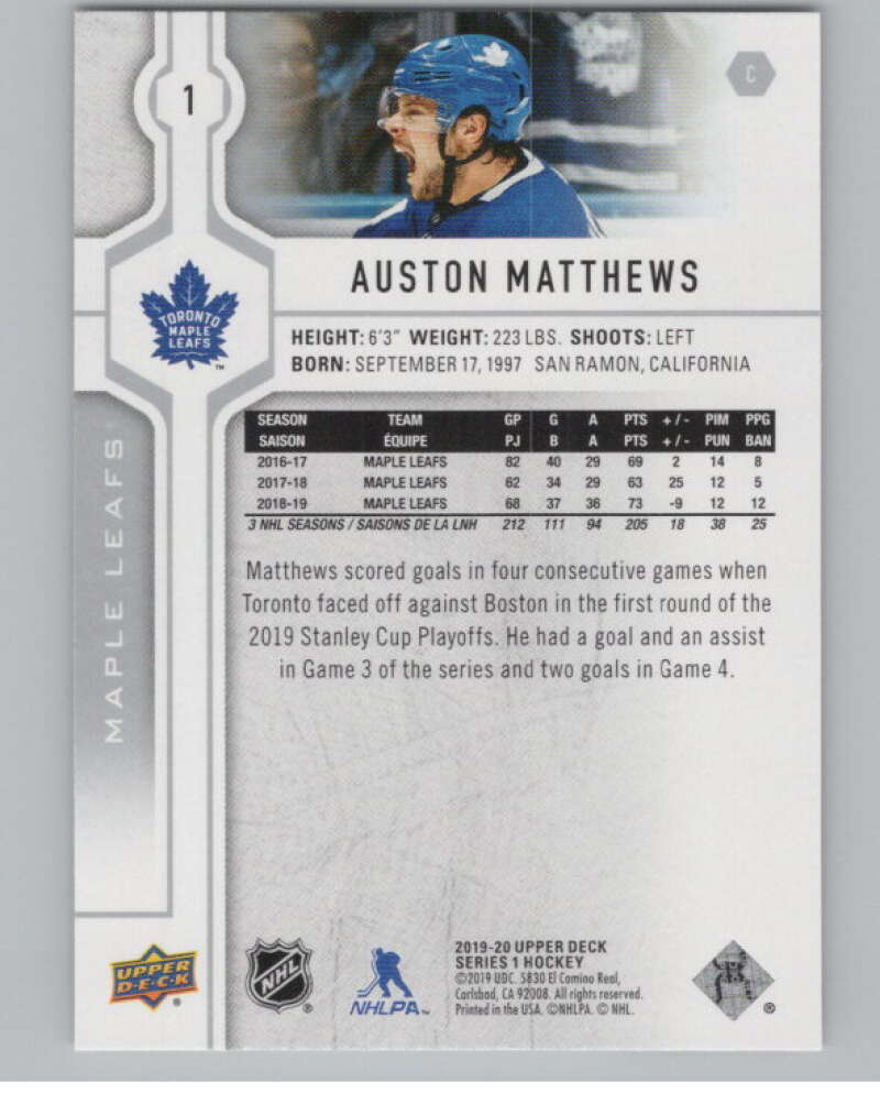 2019-20 Upper Deck #1 Auston Matthews  Toronto Maple Leafs  V100820 Image 2