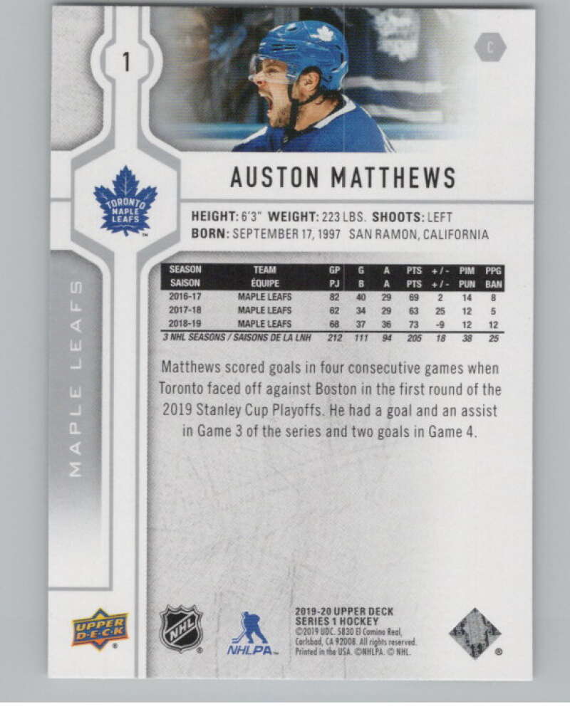2019-20 Upper Deck #1 Auston Matthews  Toronto Maple Leafs  V100821 Image 2
