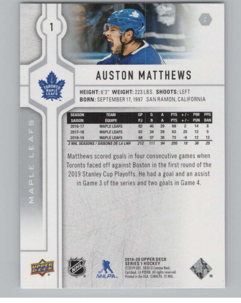 2019-20 Upper Deck #1 Auston Matthews  Toronto Maple Leafs  V100822 Image 2