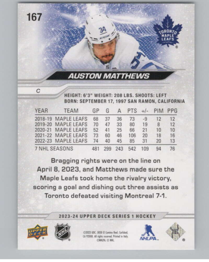 2023-24 Upper Deck #167 Auston Matthews  Toronto Maple Leafs  V100826 Image 2