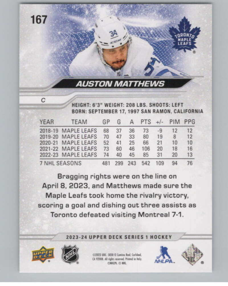 2023-24 Upper Deck #167 Auston Matthews  Toronto Maple Leafs  V100828 Image 2