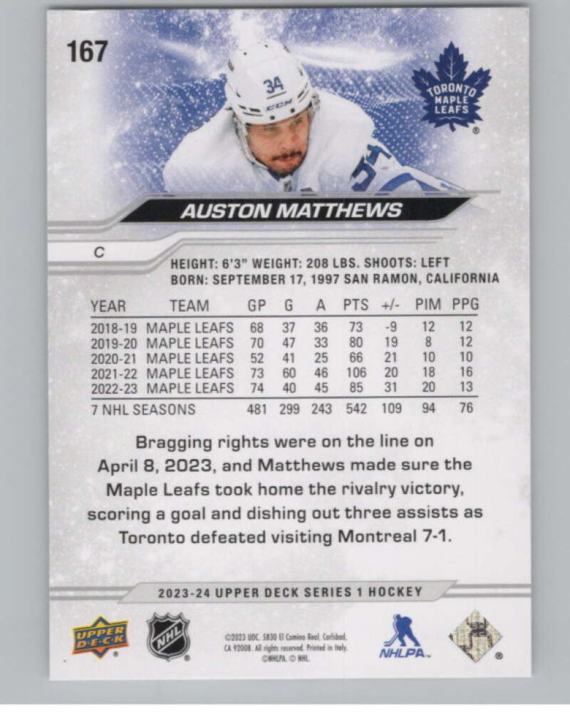 2023-24 Upper Deck #167 Auston Matthews  Toronto Maple Leafs  V100829 Image 2