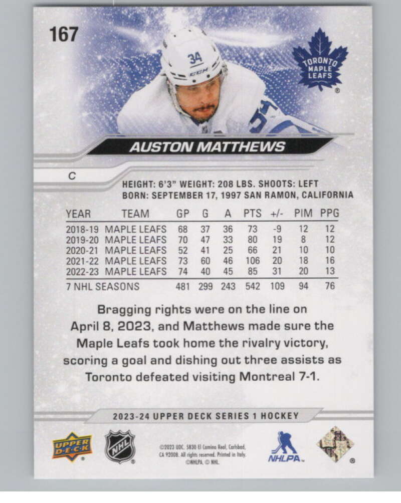 2023-24 Upper Deck #167 Auston Matthews  Toronto Maple Leafs  V100831 Image 2