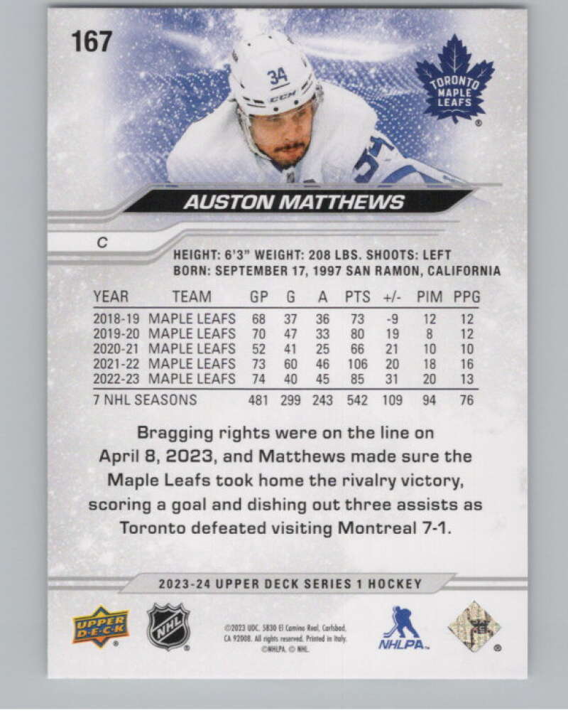 2023-24 Upper Deck #167 Auston Matthews  Toronto Maple Leafs  V100832 Image 2