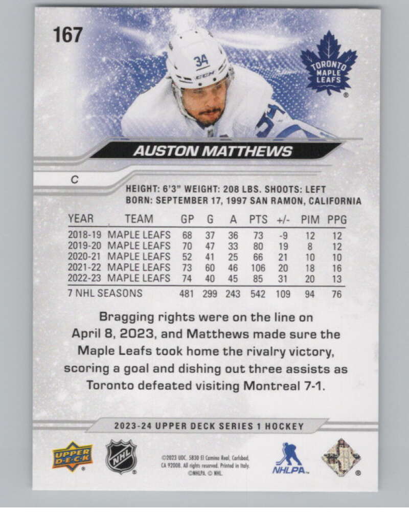 2023-24 Upper Deck #167 Auston Matthews  Toronto Maple Leafs  V100833 Image 2