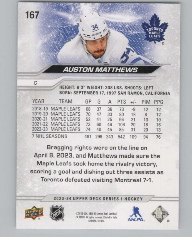 2023-24 Upper Deck #167 Auston Matthews  Toronto Maple Leafs  V100834 Image 2