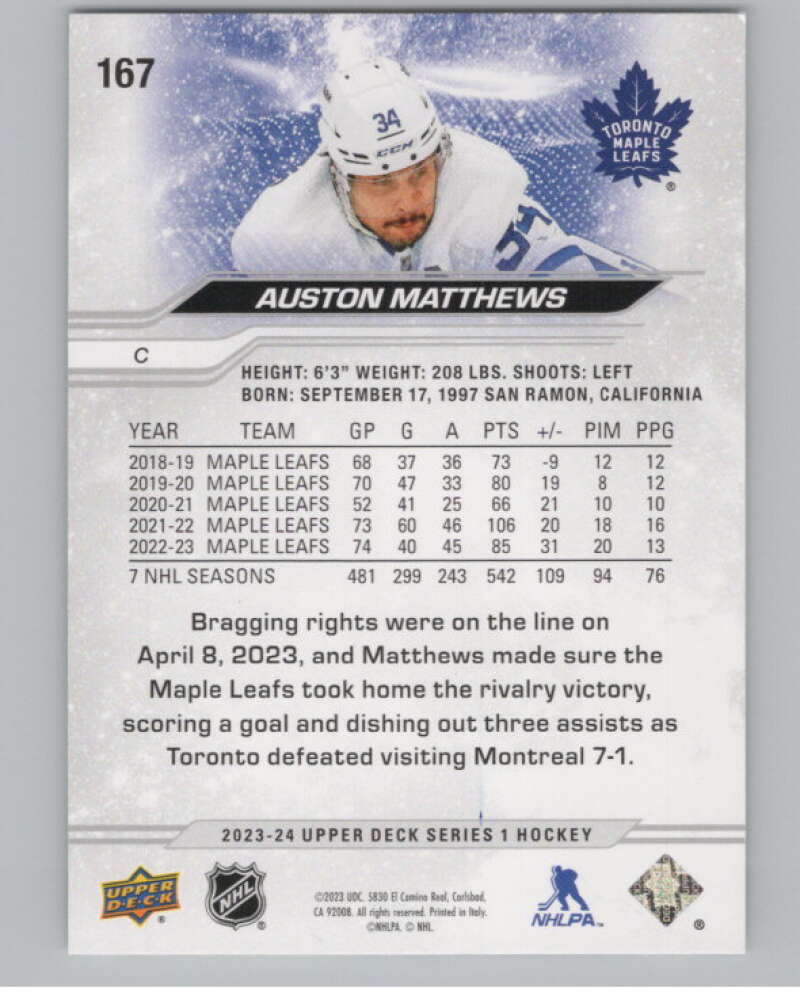2023-24 Upper Deck #167 Auston Matthews  Toronto Maple Leafs  V100835 Image 2