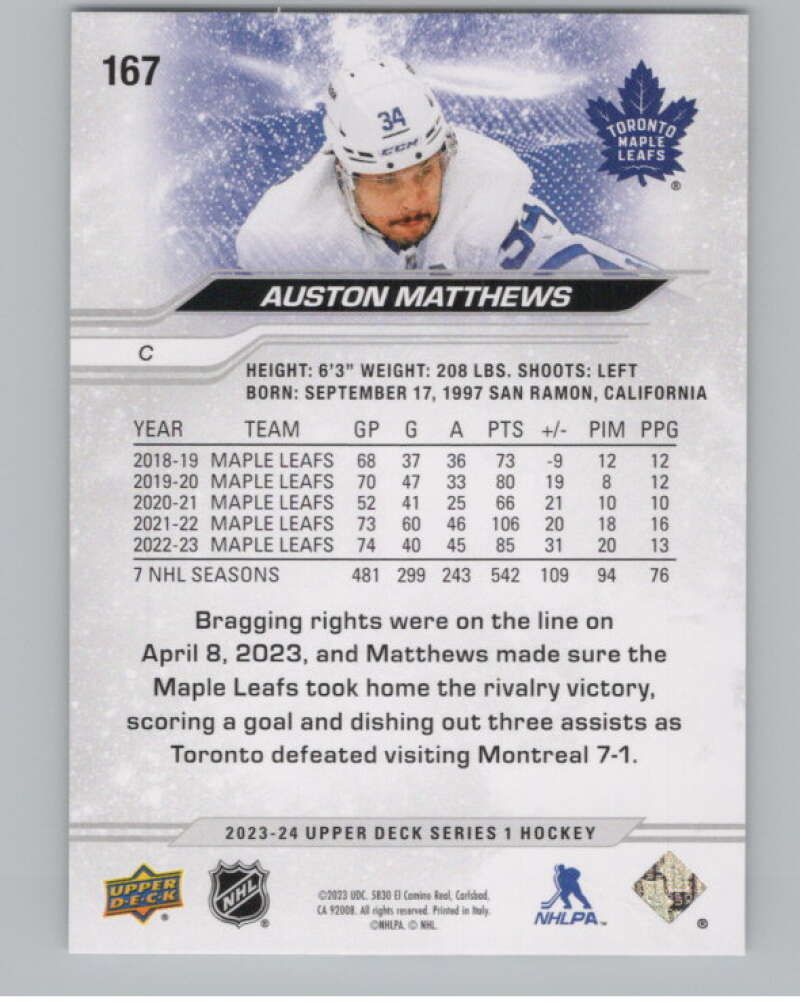 2023-24 Upper Deck #167 Auston Matthews  Toronto Maple Leafs  V100837 Image 2
