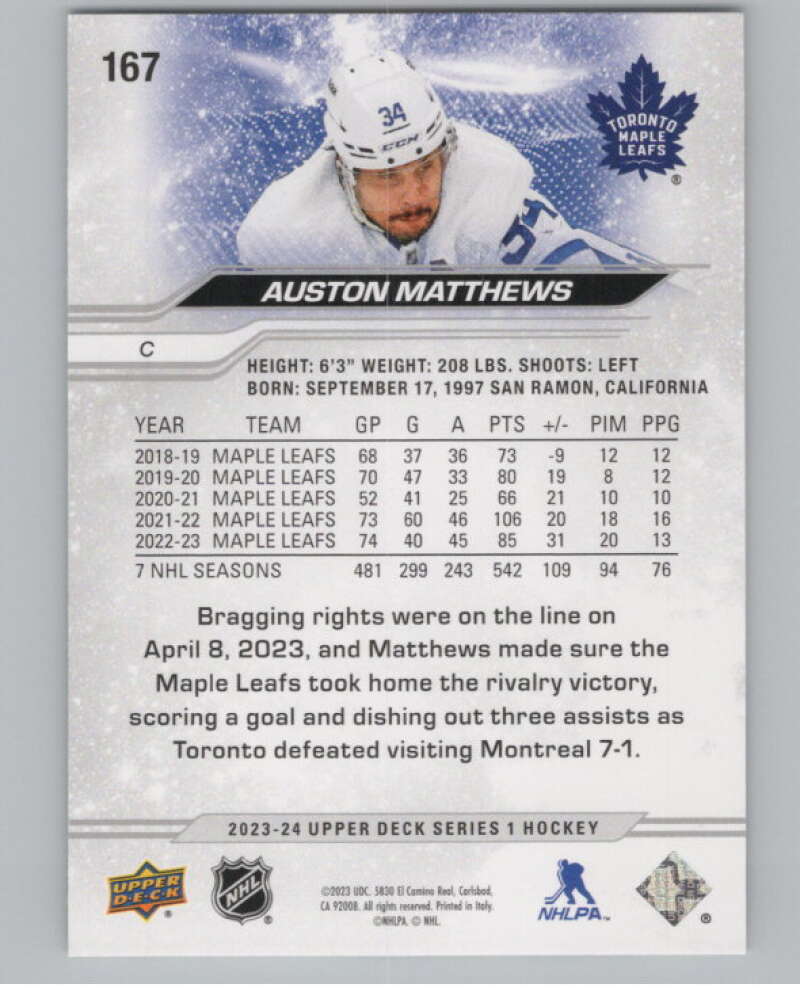 2023-24 Upper Deck #167 Auston Matthews  Toronto Maple Leafs  V100839 Image 2