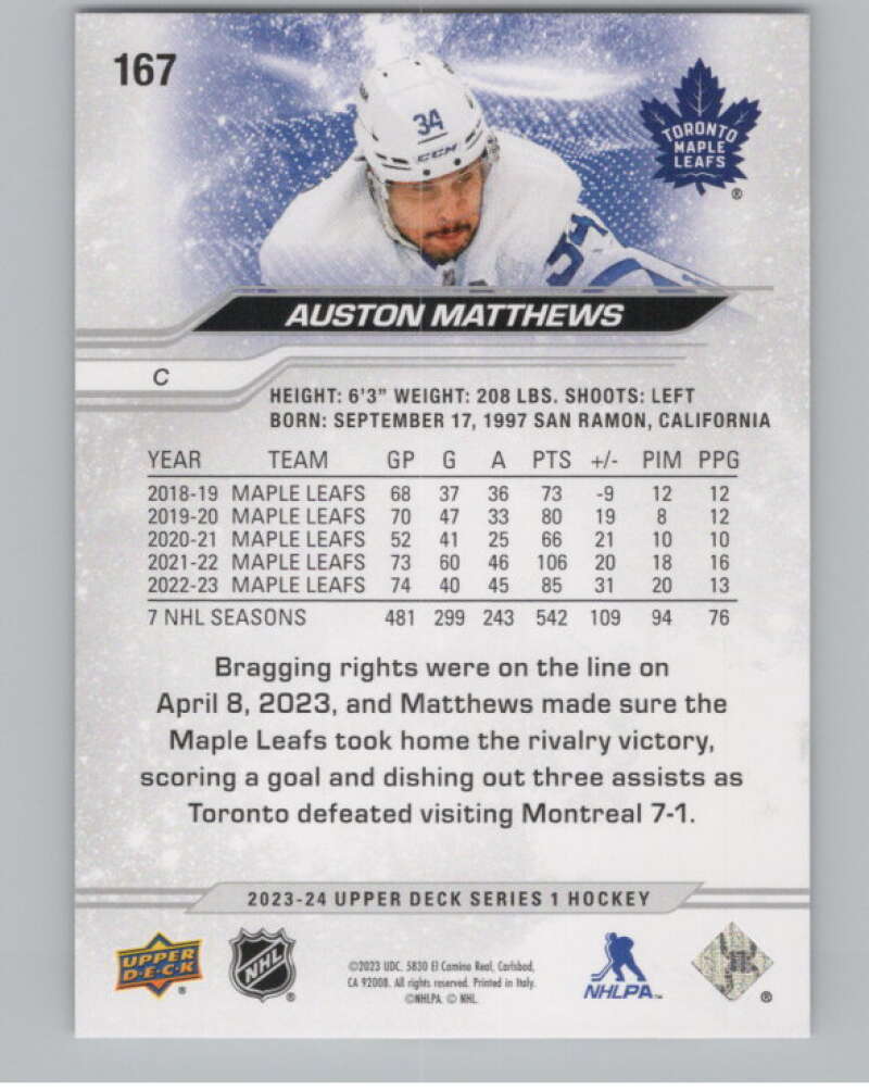 2023-24 Upper Deck #167 Auston Matthews  Toronto Maple Leafs  V100840 Image 2