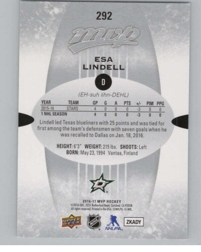 2016-17 Upper Deck MVP #292 Esa Lindell  Dallas Stars  V100854 Image 2