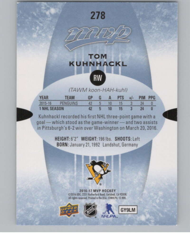 2016-17 Upper Deck MVP #278 Tom Kuhnhackl  Pittsburgh Penguins  V100858 Image 2