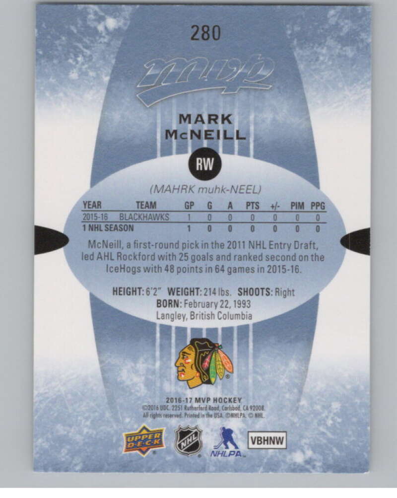 2016-17 Upper Deck MVP #280 Mark McNeill  Chicago Blackhawks  V100860 Image 2