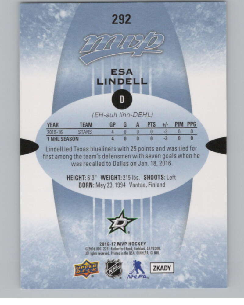 2016-17 Upper Deck MVP #292 Esa Lindell  Dallas Stars  V100866 Image 2