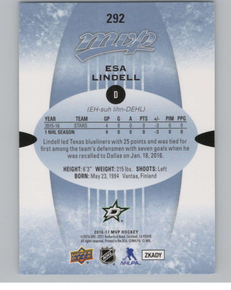 2016-17 Upper Deck MVP #292 Esa Lindell  Dallas Stars  V100867 Image 2
