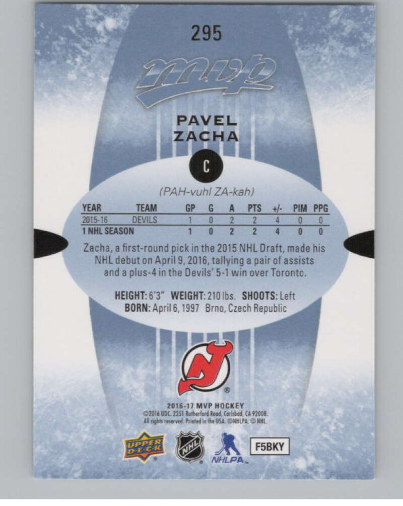 2016-17 Upper Deck MVP #295 Pavel Zacha  New Jersey Devils  V100869 Image 2