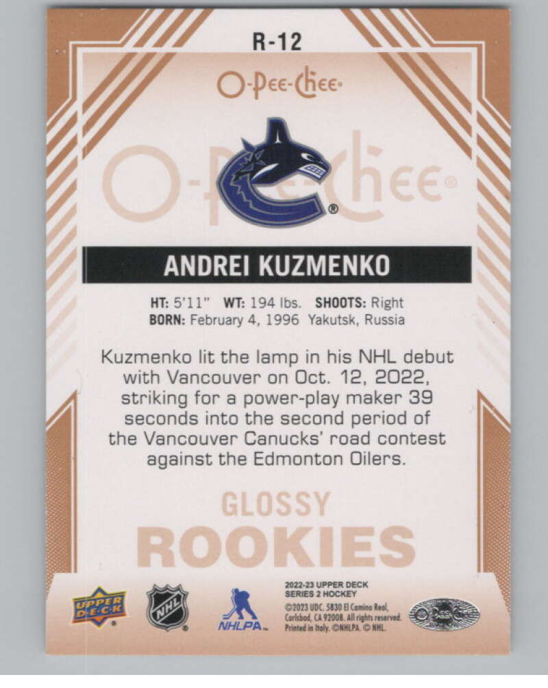 2022-23 Upper Deck O-Pee-Chee Glossy Rookies Copper Andrei Kuzmenko  V100871 Image 2