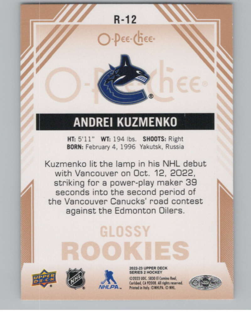 2022-23 Upper Deck O-Pee-Chee Glossy Rookies Copper Andrei Kuzmenko  V100872 Image 2