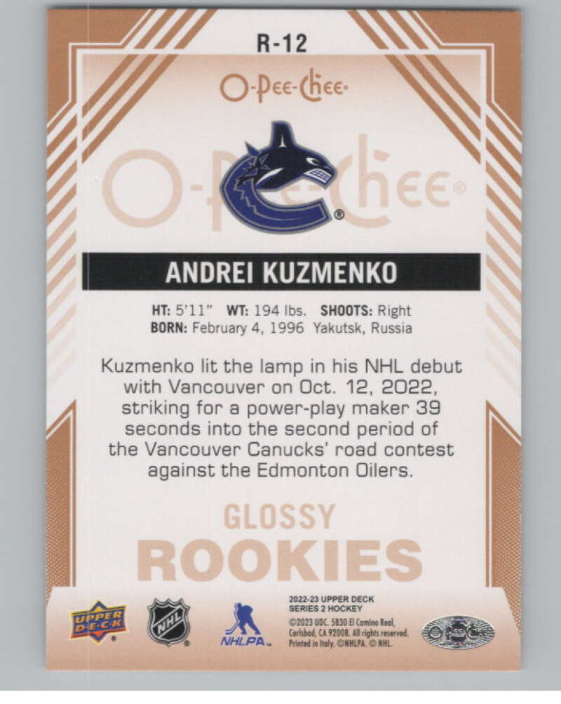 2022-23 Upper Deck O-Pee-Chee Glossy Rookies Copper Andrei Kuzmenko  V100873 Image 2