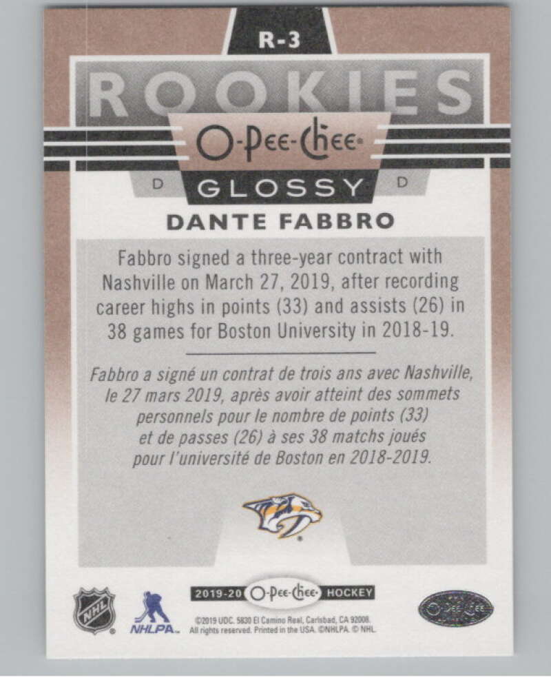 2019-20 Upper Deck OPC Glossy Rookies Copper #R-3 Dante Fabbro  V100875 Image 2