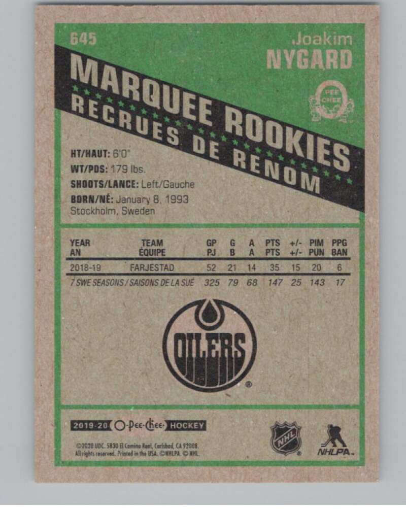 2019-20 O-Pee-Chee Retro #645 Joakim Nygard  Edmonton Oilers  V100877 Image 2
