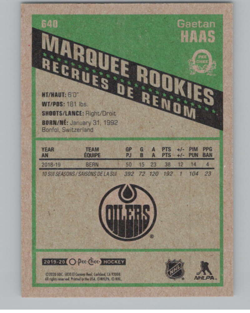 2019-20 O-Pee-Chee Retro #640 Gaetan Haas  Edmonton Oilers  V100878 Image 2