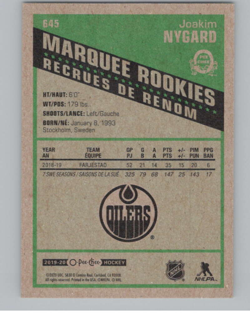 2019-20 O-Pee-Chee Retro #645 Joakim Nygard  Edmonton Oilers  V100879 Image 2