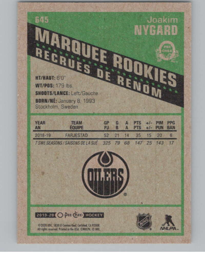 2019-20 O-Pee-Chee Retro #645 Joakim Nygard  Edmonton Oilers  V100880 Image 2
