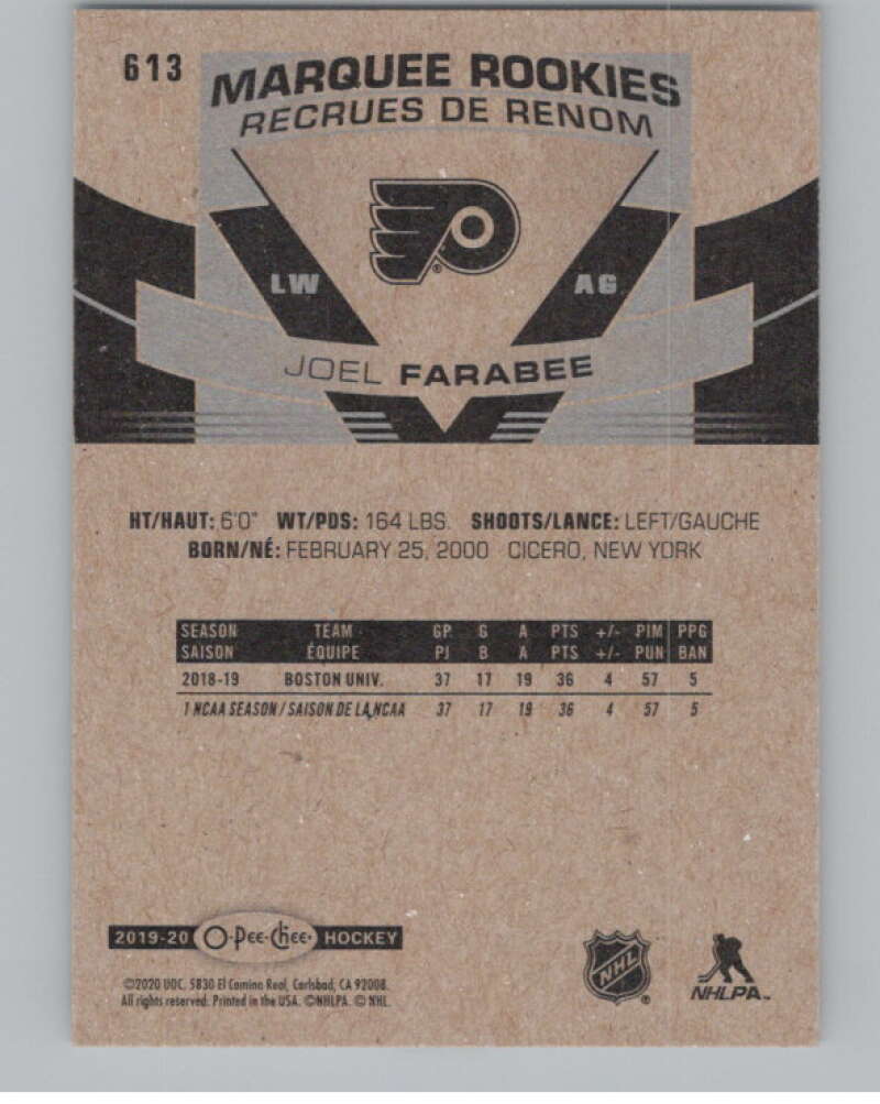 2019-20 O-Pee-Chee #613 Joel Farabee  RC Rookie Philadelphia Flyers  V100888 Image 2