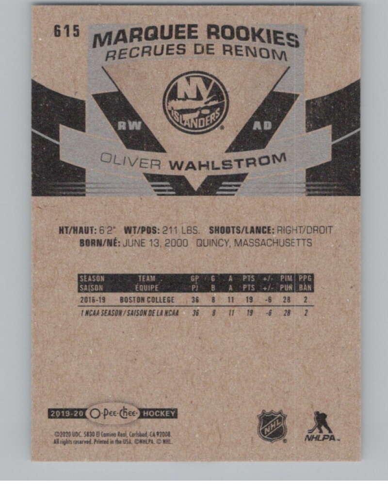 2019-20 O-Pee-Chee #615 Oliver Wahlstrom  RC Rookie New York Islanders  V100890 Image 2