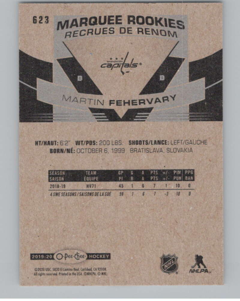 2019-20 O-Pee-Chee #623 Martin Fehervary  RC Rookie Washington Capitals  V100897 Image 2