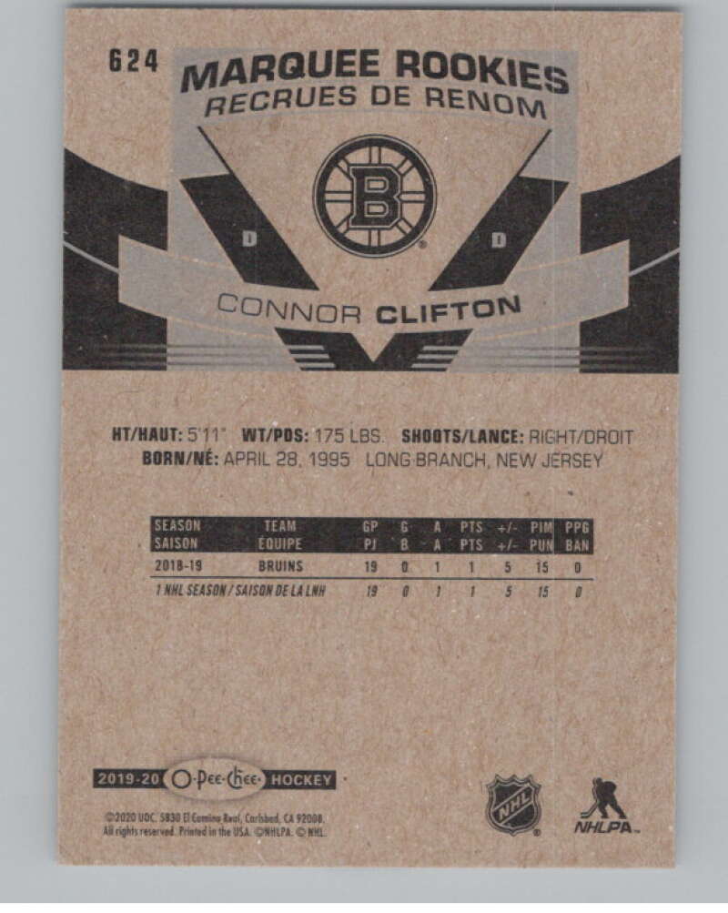 2019-20 O-Pee-Chee #624 Connor Clifton  RC Rookie Boston Bruins  V100898 Image 2