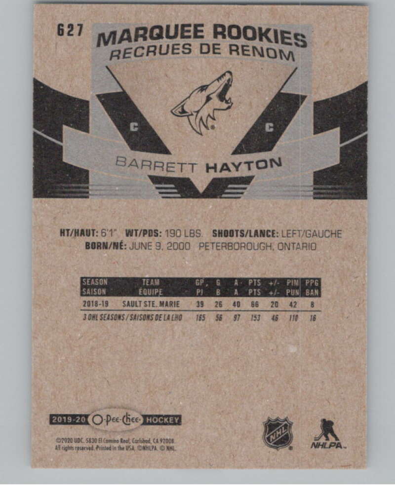 2019-20 O-Pee-Chee #627 Barrett Hayton  RC Rookie Arizona Coyotes  V100901 Image 2