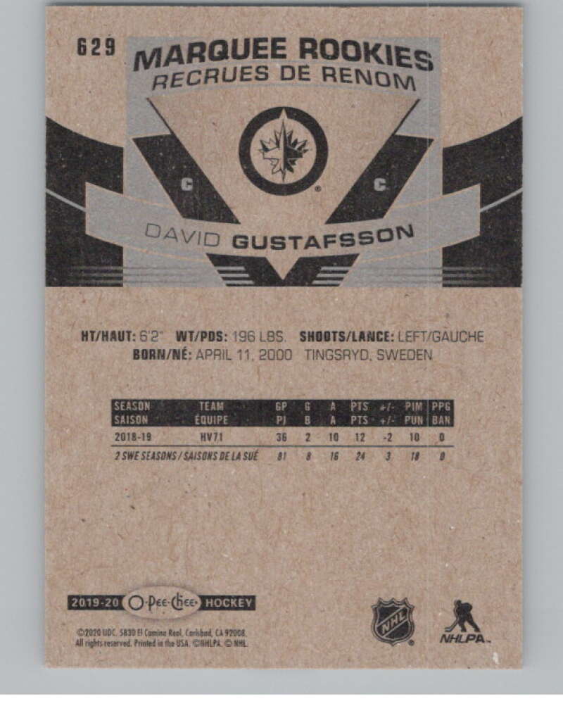 2019-20 O-Pee-Chee #629 David Gustafsson  RC Rookie Winnipeg Jets  V100903 Image 2