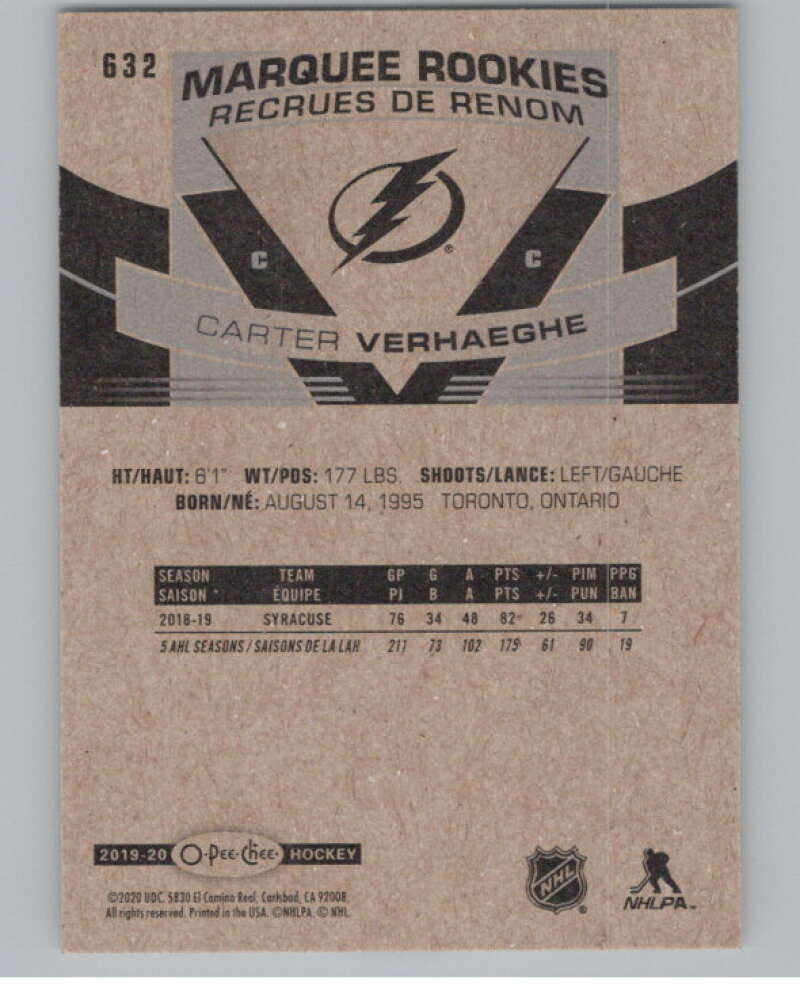 2019-20 O-Pee-Chee #632 Carter Verhaeghe  RC Rookie Tampa Bay Lightning  V100906 Image 2
